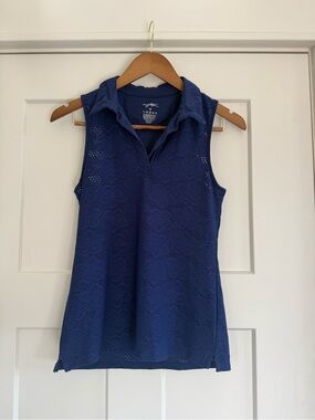Gottex Sport Top Womens XS Blue Knit Eyelet Sleeveless Golf Polo Shirt